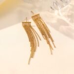 Sparkling Gold Chain Tassel Earrings for Women