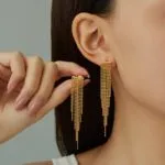 Sparkling Gold Chain Tassel Earrings for Women - Image 3