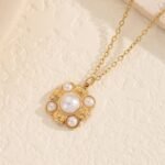 18K Gold-Plated Vintage Pearl Floral Pendant Necklace | Stainless Steel Wholesale Custom Jewelry for Women