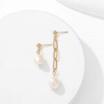 Asymmetrical Double Pearl Drop Earrings | Gold Stainless Steel Jewelry