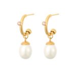 Asymmetrical Double Pearl Drop Earrings | Gold Stainless Steel Jewelry - Image 4