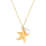 18K Gold-Plated Starfish & Evil Eye Pearl Pendant Necklace Set | Stainless Steel Coastal Jewelry - Image 3