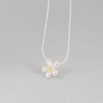925 Sterling Silver Daisy Flower Pendant Necklace | Minimalist Two-Tone Choker - Image 3