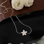 925 Sterling Silver Daisy Flower Pendant Necklace | Minimalist Two-Tone Choker - Image 2