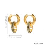 Double Hoop Black Crystal Huggie Earrings | Gold Stainless Steel Jewelry