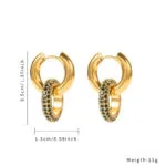 Double Hoop Black Crystal Huggie Earrings | Gold Stainless Steel Jewelry - Image 2