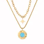 Boho Turquoise Pendant Layered Necklace Set | 18K Gold-Plated Stainless Steel Jewelry - Image 2