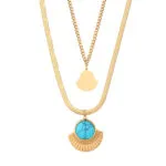 Boho Turquoise Pendant Layered Necklace Set | 18K Gold-Plated Stainless Steel Jewelry - Image 3