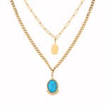 Boho Turquoise Pendant Layered Necklace Set | 18K Gold-Plated Stainless Steel Jewelry - Image 4