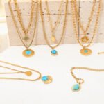 Boho Turquoise Pendant Layered Necklace Set | 18K Gold-Plated Stainless Steel Jewelry