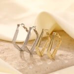 Geometric Mesh Inlay Hoop Earrings for Women | Luxury Stainless Steel Jewelry