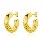 Classic Gold-Tone C-Hoop Earrings | Premium Stainless Steel Everyday Jewelry - Image 2