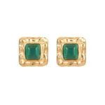 Vintage Square Green Stone Stud Earrings for Women | Natural Turquoise-Inspired Jewelry - Image 5