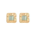 Vintage Square Green Stone Stud Earrings for Women | Natural Turquoise-Inspired Jewelry - Image 3