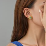 Vintage Square Green Stone Stud Earrings for Women | Natural Turquoise-Inspired Jewelry - Image 2