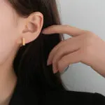 Geometric Rectangle & Square Huggie Hoop Earrings | Minimalist Stainless Steel Jewelry - Image 3