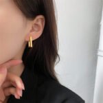 Geometric Rectangle & Square Huggie Hoop Earrings | Minimalist Stainless Steel Jewelry - Image 2