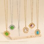 18K Gold/Silver Plated Purple Cat's Eye Floral Pendant Necklace | Tarnish-Resistant Titanium Steel Jewelry - Image 3