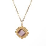18K Gold/Silver Plated Purple Cat's Eye Floral Pendant Necklace | Tarnish-Resistant Titanium Steel Jewelry
