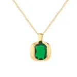 18K Gold-Plated Emerald Green Crystal Necklace Collection | Titanium Steel Luxury Jewelry - Image 2