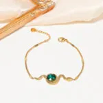 18K Gold-Plated Snake & Emerald Crystal Bracelet | Titanium Steel Luxury Jewelry - Image 2
