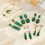 Vintage Emerald Gemstone Earrings for Women | Luxury Titanium Steel Jewelry