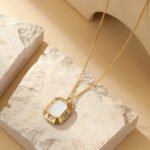 18K Gold-Plated White Shell Geometric Pendant Necklace | Tarnish-Resistant Stainless Steel Luxury Jewelry
