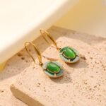 Luxury Malachite Earrings | Minimalist Gold Stainless Steel Jewelry - Image 2