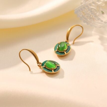 Luxury Malachite Earrings | Minimalist Gold Stainless Steel Jewelry