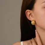 Textured Metal Ball Stud Earrings for Women | Niche Stainless Steel Jewelry - Image 2