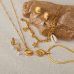Ocean Collection Seashell Starfish Pearl Jewelry Set | 18K Gold-Plated Stainless Steel Beach Jewelry for Women