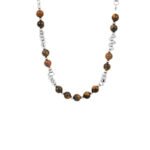 Men's Tiger Eye & Silver Bead Spliced Necklace | Titanium Steel Hip-Hop Jewelry