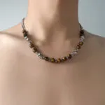 Men's Tiger Eye & Silver Bead Spliced Necklace | Titanium Steel Hip-Hop Jewelry - Image 3