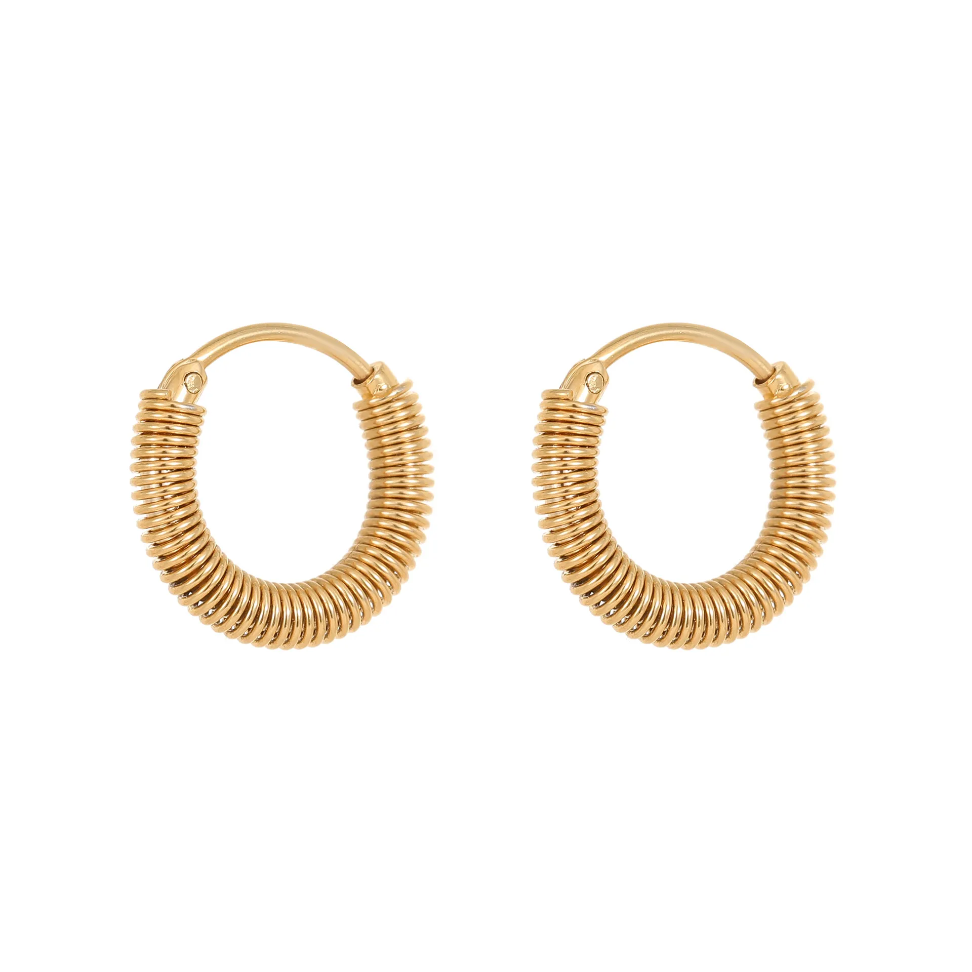 欧美新款高档时尚圆圈不锈钢耳环复古流苏夸张C型钛钢耳饰女链条_sku-3-E1291-GO Minimalist Stainless Steel Earrings for Women | Timeless Everyday Jewelry - Image 1