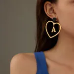 Personalized Heart & Letter A Drop Earrings for Women - Image 2