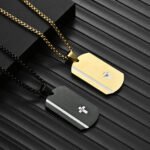 Two-Tone IP Plated Cross Dog Tag Necklace | Tarnish-Resistant Titanium Steel Men's Jewelry - Image 2