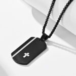 Two-Tone IP Plated Cross Dog Tag Necklace | Tarnish-Resistant Titanium Steel Men's Jewelry - Image 3