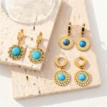 Turquoise Sunburst Drop Earrings for Women | Luxury Stainless Steel Jewelry