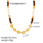 Layered Tiger Eye & Pearl Beaded Necklace | 18K Gold-Plated Titanium Steel Jewelry - Image 4