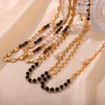 Layered Tiger Eye & Pearl Beaded Necklace | 18K Gold-Plated Titanium Steel Jewelry