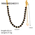 Layered Tiger Eye & Pearl Beaded Necklace | 18K Gold-Plated Titanium Steel Jewelry - Image 3