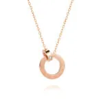 Roman Numeral Double Ring Diamond Pendant Necklace | 18K Rose Gold-Plated Stainless Steel Jewelry - Image 2