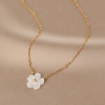 Dainty Shell Flower Pendant Necklace | 18K Gold-Plated Stainless Steel Jewelry - Image 2