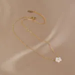 Dainty Shell Flower Pendant Necklace | 18K Gold-Plated Stainless Steel Jewelry - Image 3