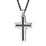 Vintage Engraved Grid Cross Pendant Necklace | Two-Tone Stainless Steel Men's Jewelry - Image 2