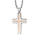 Vintage Engraved Grid Cross Pendant Necklace | Two-Tone Stainless Steel Men's Jewelry
