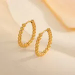 Modern Gold Beaded Huggie Earrings for Women - Image 2