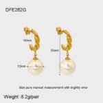 Twisted Hoop Pearl Drop Earrings | Minimalist Stainless Steel Jewelry - Image 4