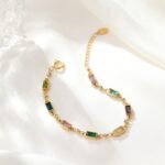 18K Gold-Plated Multicolor Baguette Glass Stone Choker | Hypoallergenic Stainless Steel Jewelry - Image 4