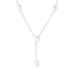 S925 Sterling Silver Natural Freshwater Pearl Lariat Necklace | Dainty Bridal Jewelry